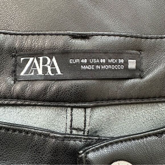Zara Black Faux Leather Straight Leg High Rise Pants, Size 8 - Picture 11 of 13